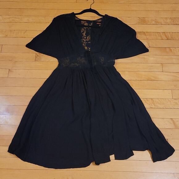 Dance & Marvel Black Lace Tie‑Front Duster Cover‑Up M Sheer Kimono - Picture 8 of 13